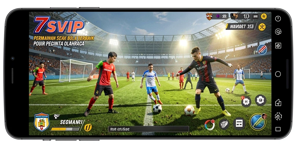 Screenshot permainan <strong>7SVIP</strong> yang menampilkan aksi sepak bola yang seru.