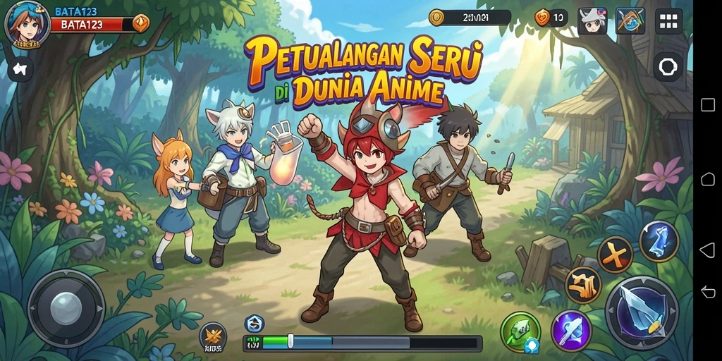 Tampilan gameplay BATA123 dengan karakter anime yang dinamis.