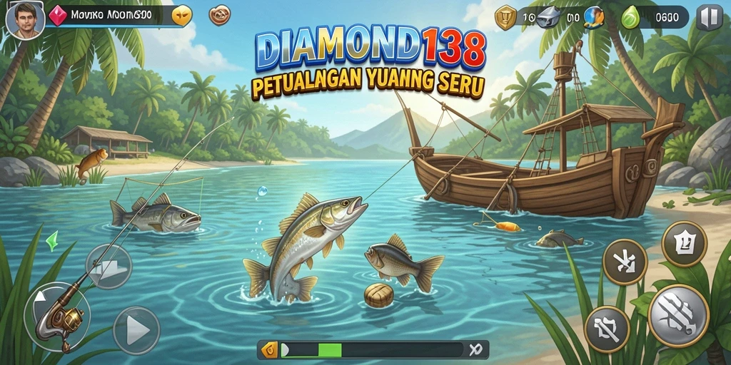 Screenshot gameplay DIAMOND138 yang menunjukkan aksi memancing yang seru.