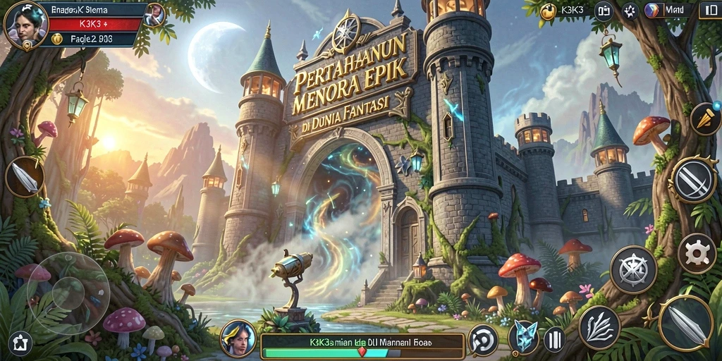 Tampilan gameplay K3K3 dengan pertahanan menara yang strategis.