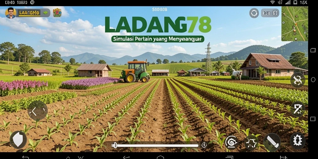 Tampilan gameplay <strong>LADANG78</strong> yang menampilkan ladang yang subur dan hewan ternak.