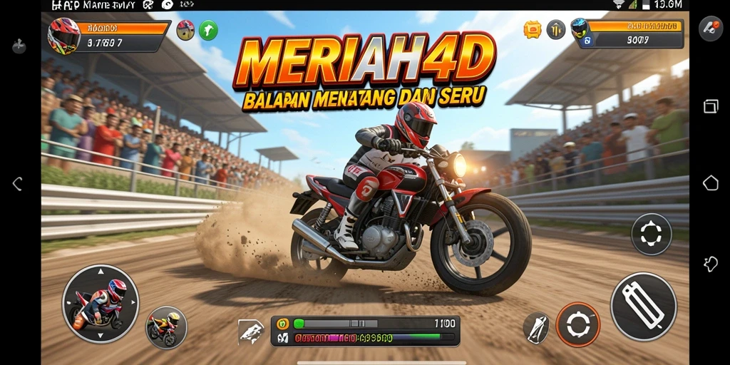 Screenshot utama MERIAH4D menampilkan aksi balapan motor yang mendebarkan.
