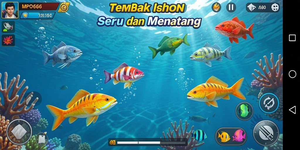 Screenshot gameplay MPO666 menampilkan aksi menembak ikan yang seru.