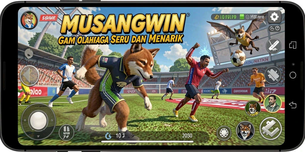 Tampilan utama gameplay <strong>MUSANGWIN</strong> yang penuh aksi olahraga.