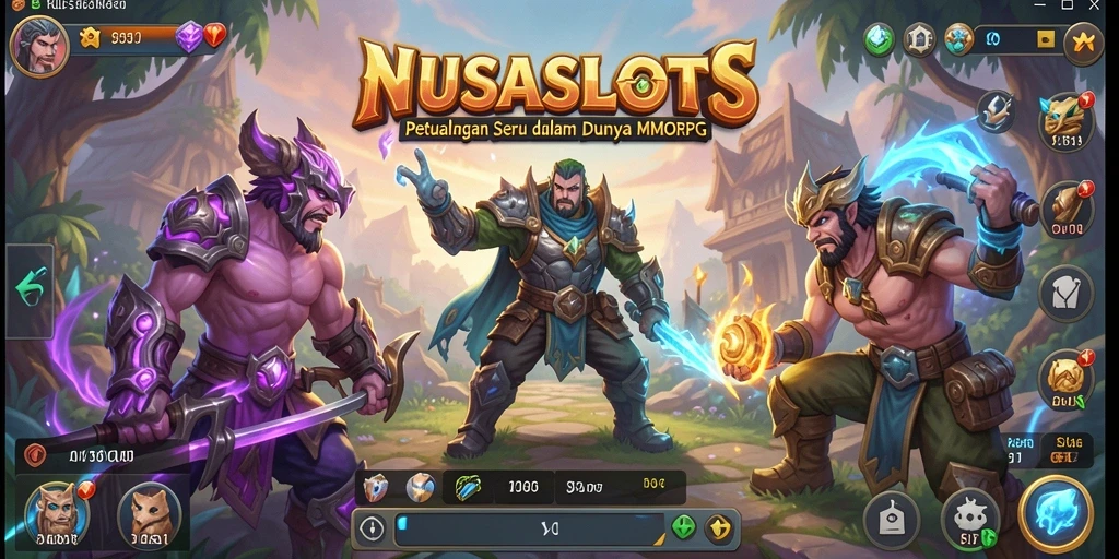 Screenshot gameplay NUSASLOTS menampilkan pertempuran epik dan interaksi sosial.