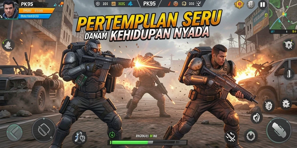 Tangkapan layar PK95 menampilkan aksi pertempuran intens dalam Battle Royale.