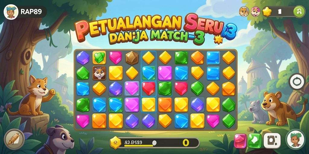 Tampilan menarik gameplay Match-3 dengan kombinasi warna-warni.
