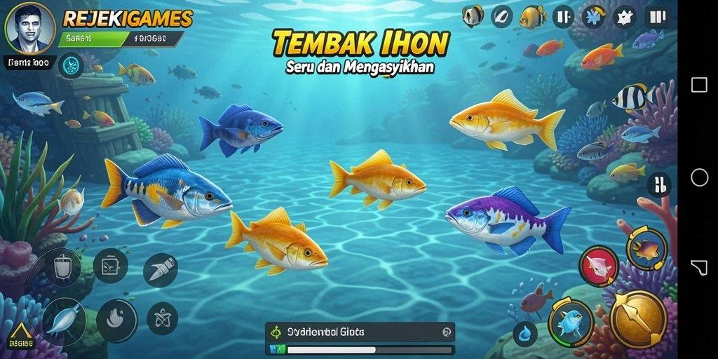 Gameplay seru REJEKIGAMES saat berburu ikan.